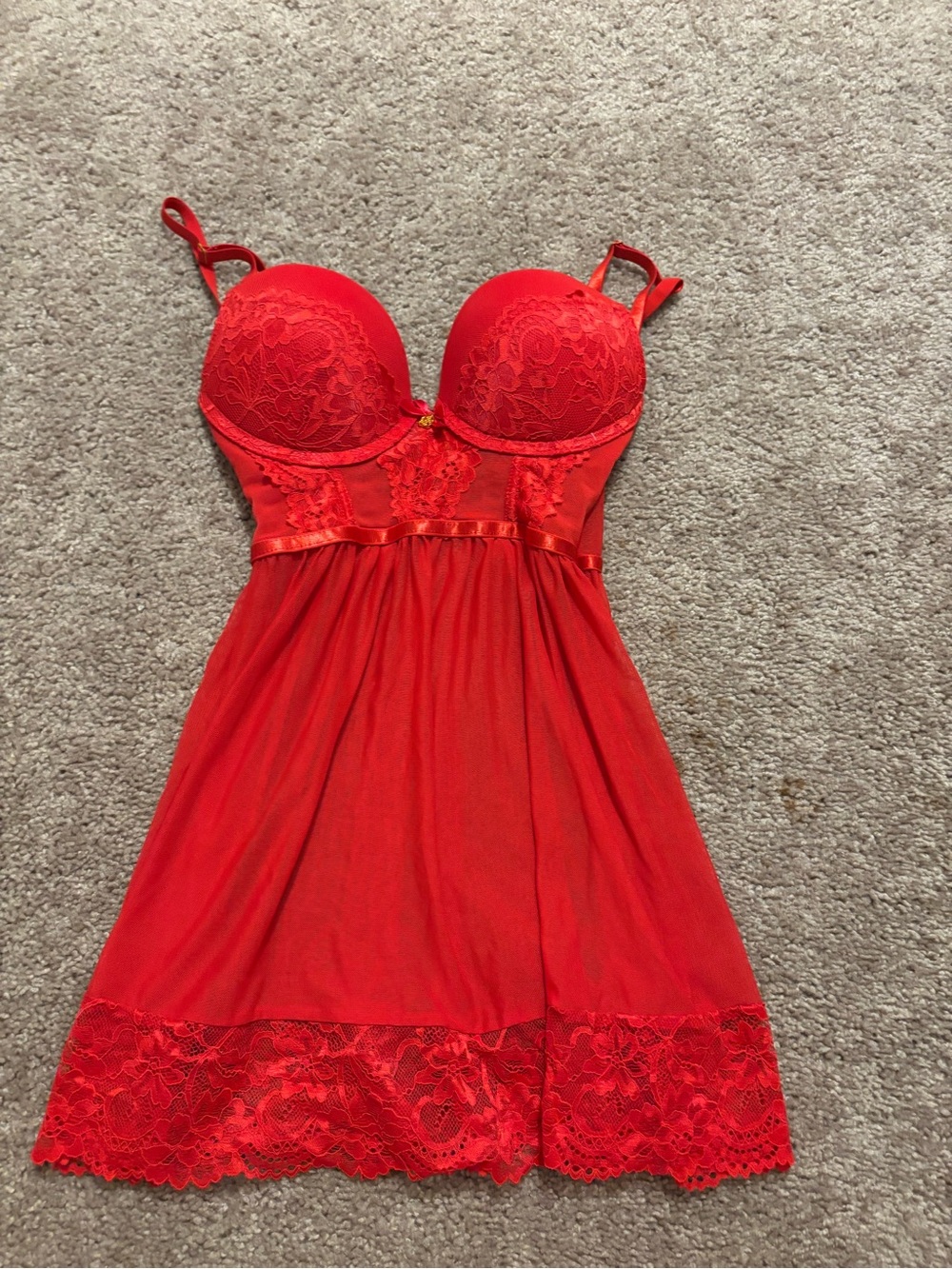 Red Lace Push-Up Babydoll Chemise - Women's Intimates